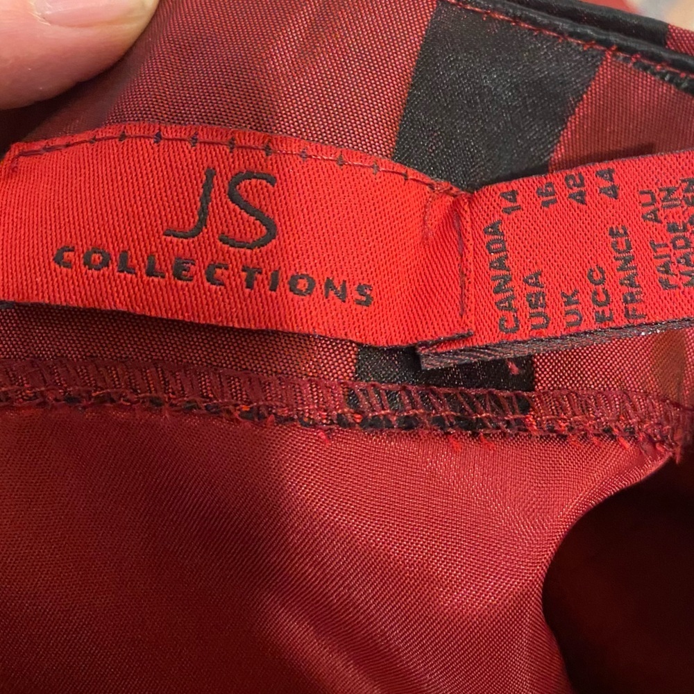 JS Collections Plaid Maxi Skirt Dark Red with Black 100% Acetate Sz 14 NWT - Picture 3 of 7